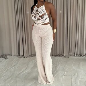 Off white knit pant set resortwear brunch